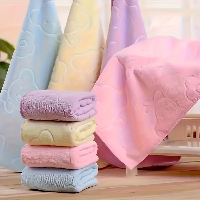 4-Pack Microfiber Towels Embossed Squares Space Theme Soft Absorbent for Home Bathroom