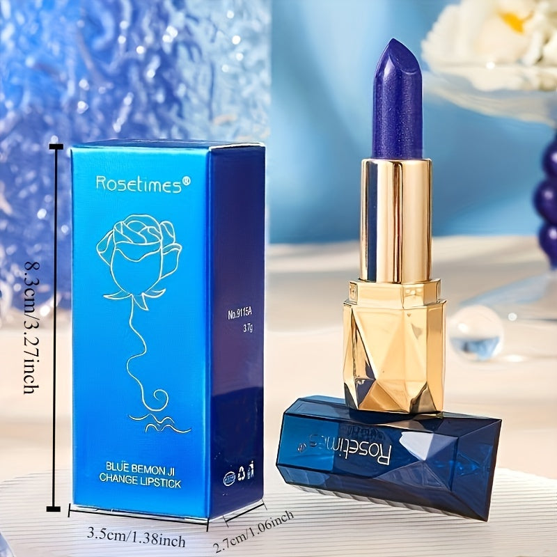 Mujeres lápiz labial de color azul que cambia de color, de larga duración, natural, tamaño de viaje