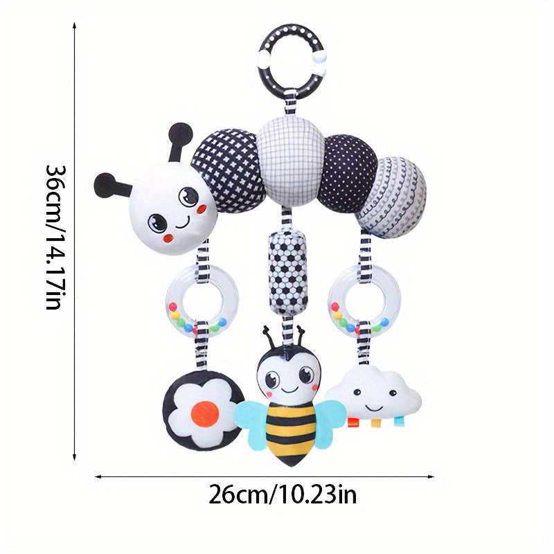Black and White Animal Plush Toy for Babies Stroller and Car Seat Rattles