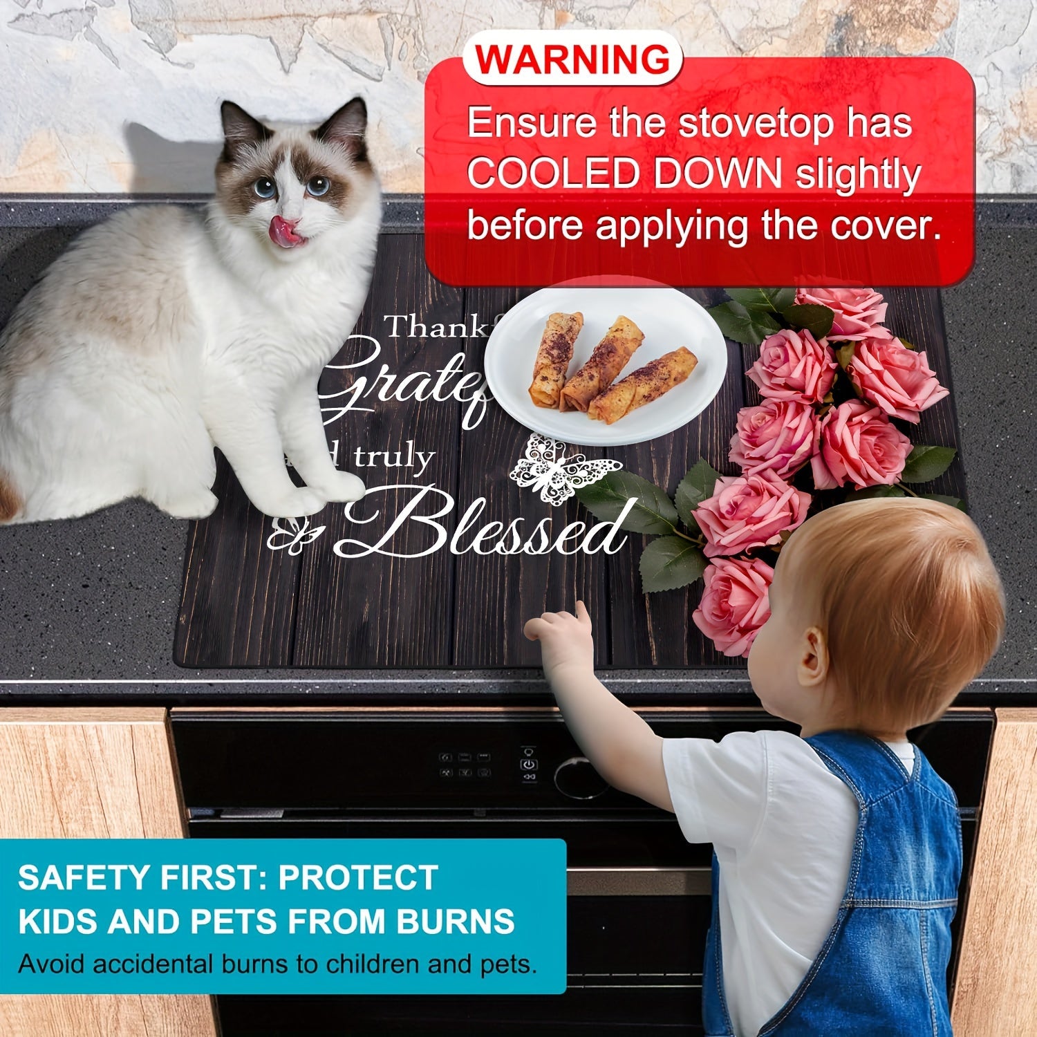 Multipurpose Stove Top Cover 72x52cm Heat-Resistant Non-Slip for Electric and Induction Cooktops