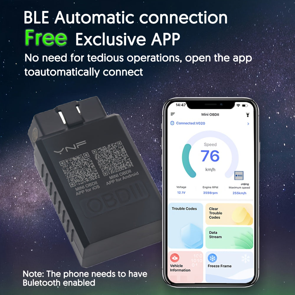 Avtomobillar uchun simsiz OBD2 kod o'quvchi, real-vaqt ma'lumotlarini skanerlash, iOS va Android bilan mos keladi