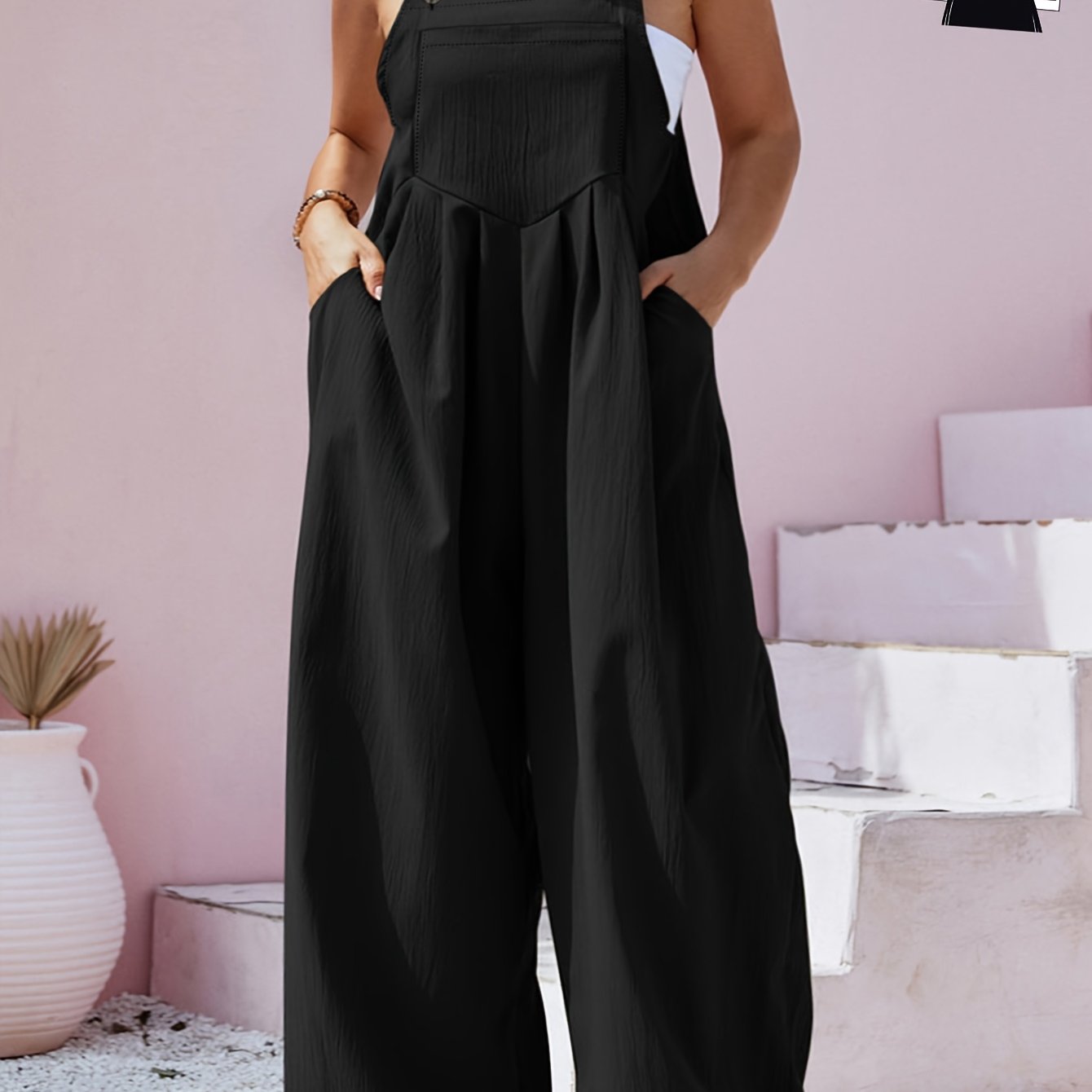 Women's Plus Size Black Strapless Jumpsuit with Button Front and Backless Design