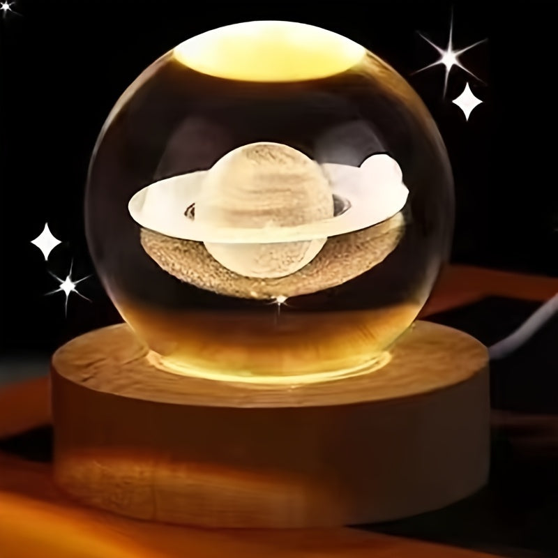 Crystal Ball Night Light with Wooden Base LED Tabletop Lamp for Bedroom Energy Efficient Uplight