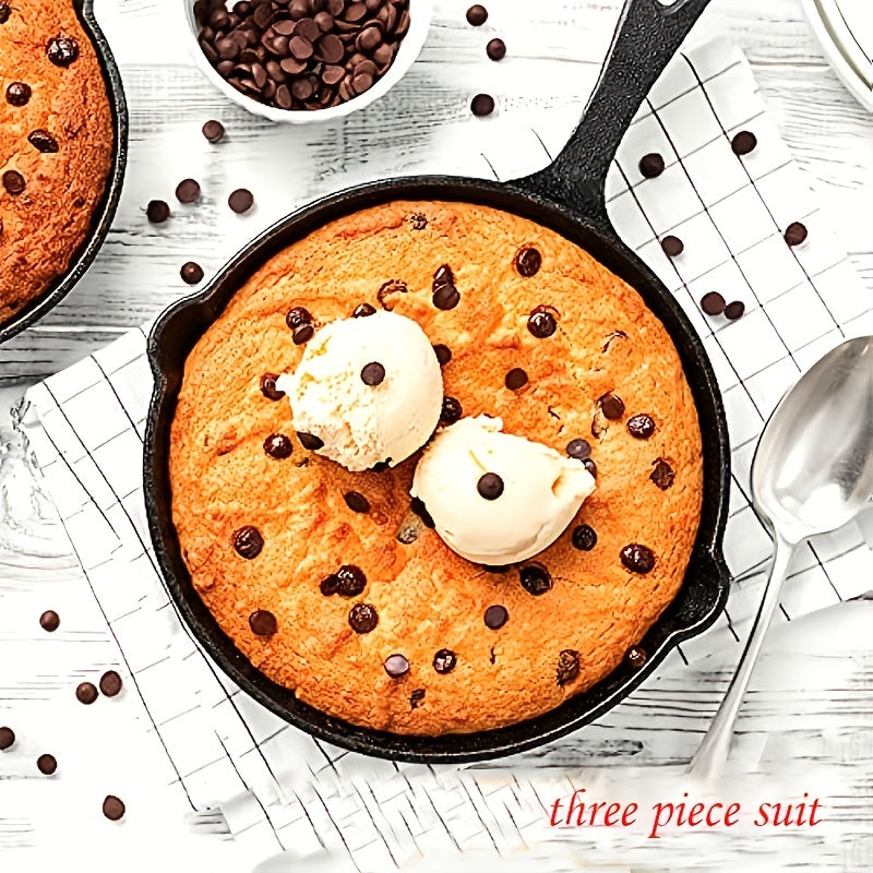 Set of Three Cast Iron Skillets and Frying Pans with Drip Spouts Preseasoned Oven Safe for Camping Indoor Outdoor Cooking