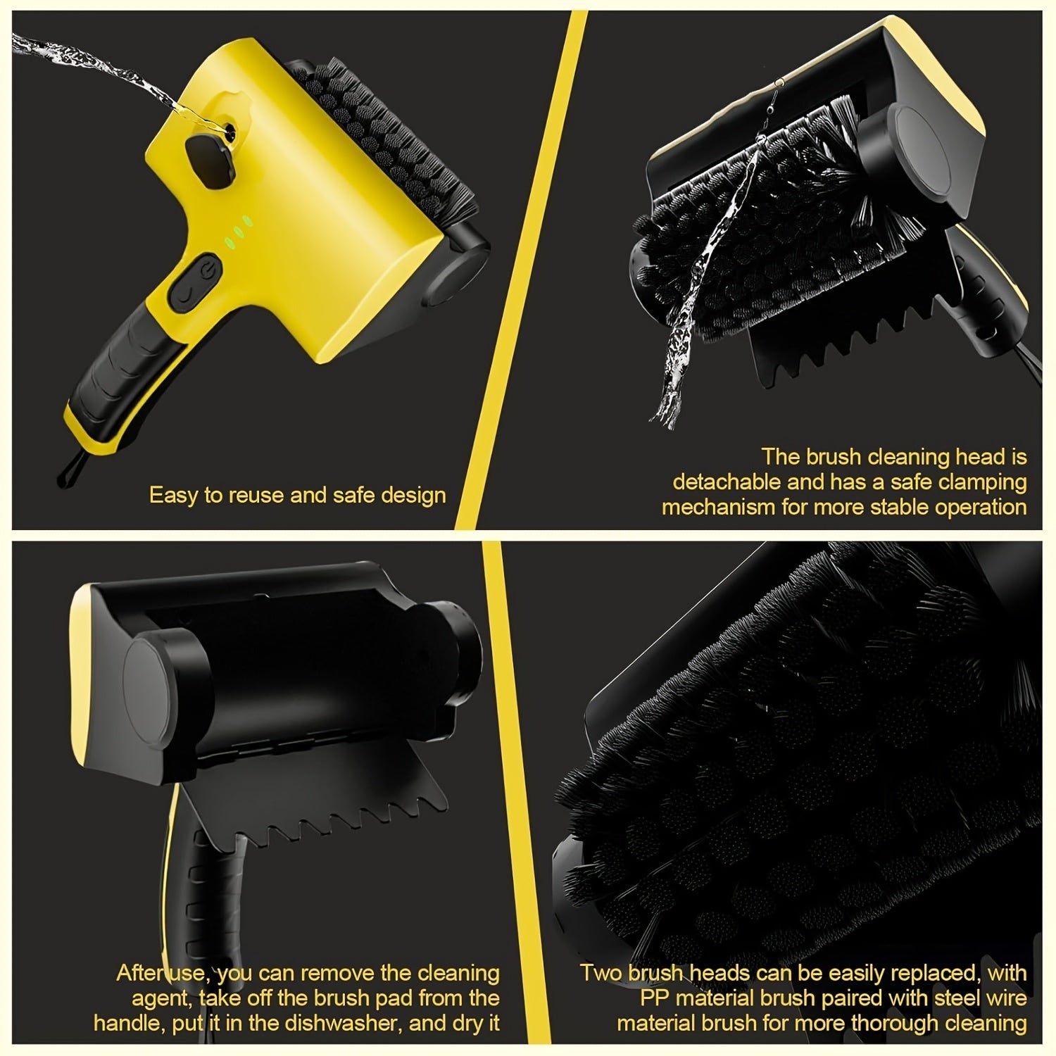 Kabelsiz grill choʻpchasi, ikki tomonlama aylanuvchi choʻpchalarga ega, qayta zaryadlanadigan elektr tozalovchi