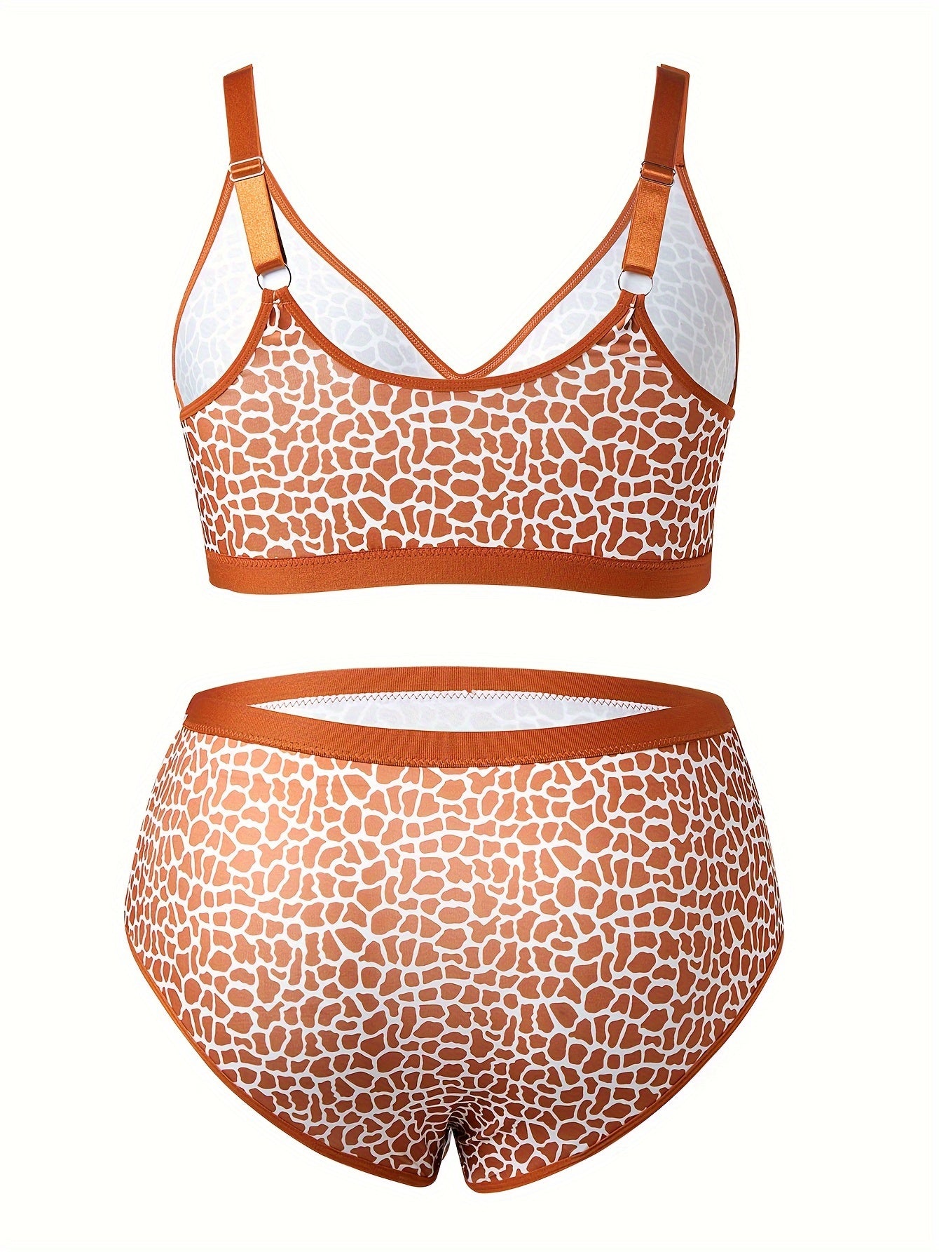 Women's Lingerie Set Light Beige Marble Pattern Adjustable Straps Plus Size