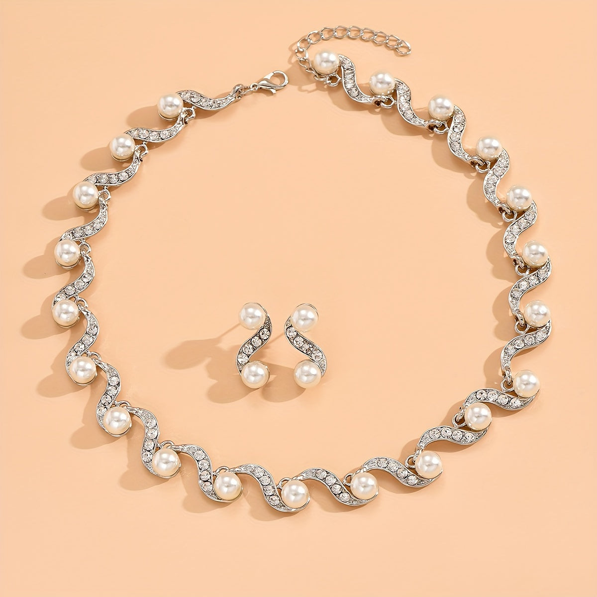 Pearl and Diamond Jewelry Set for Brides Wedding Accessories