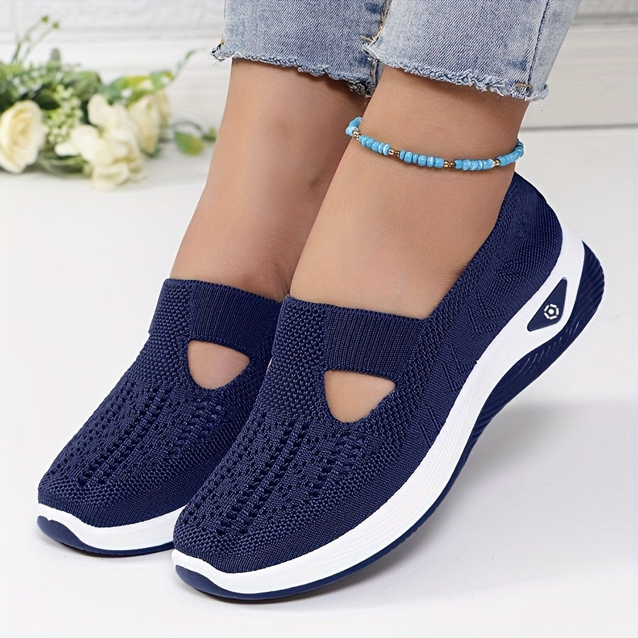 Women's Breathable Knitted Sneakers Lace-Up Sports Shoes