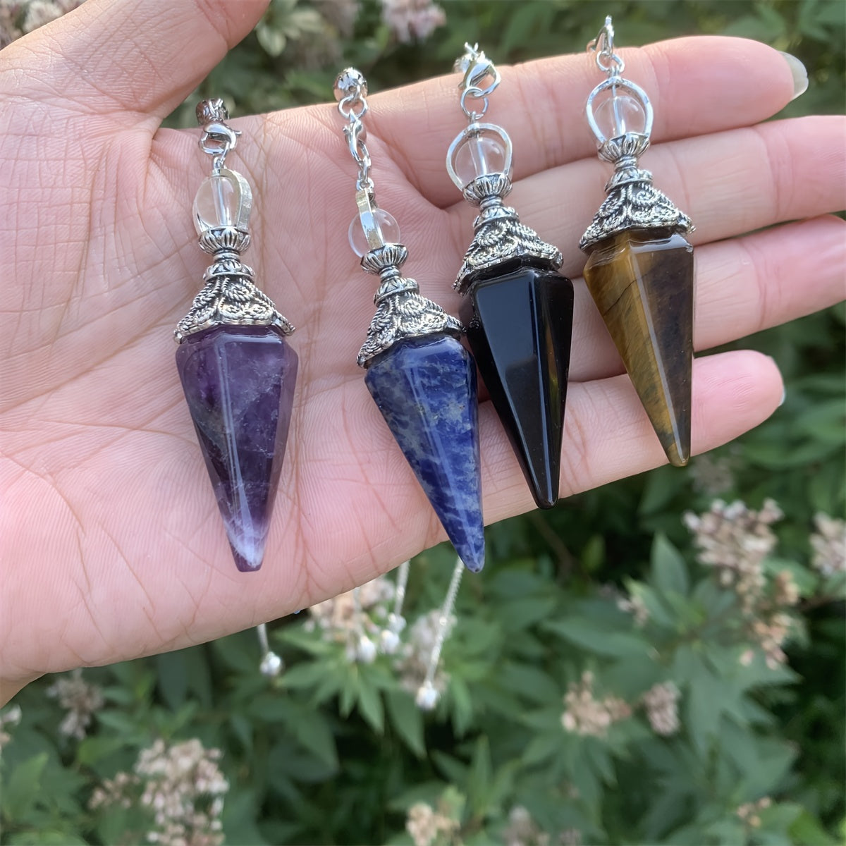 Natural Six Pyramid Crystal Pendulum Hanging Ornament Multi-Colored Gemstone Jewelry