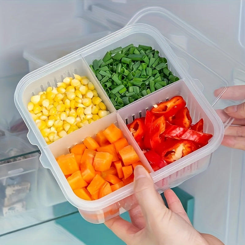 Plastic Refrigerator Storage Container with 4 Compartments for Fruits and Vegetables