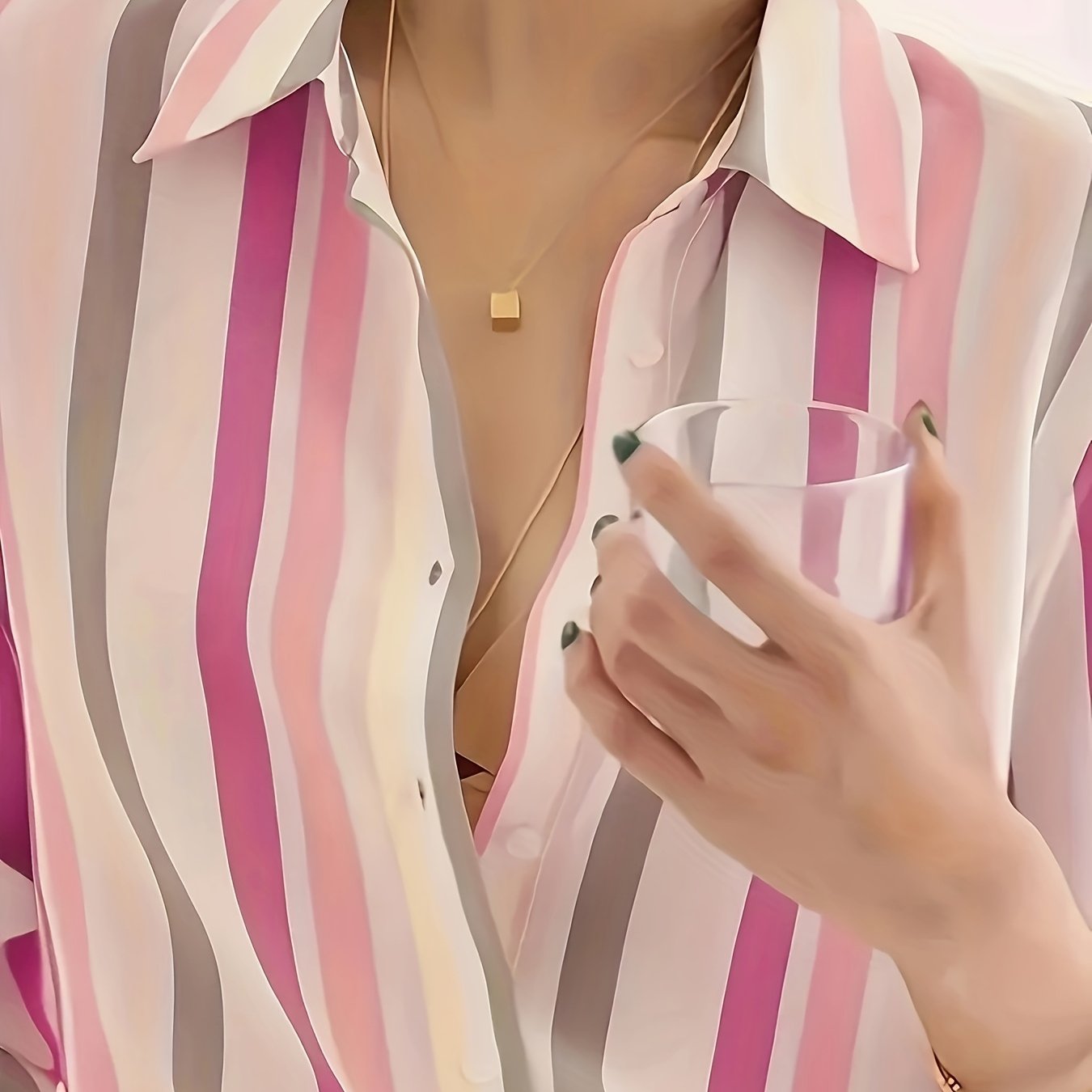 Women's Striped Woven Polyester Shirt with Lapel Collar Long Sleeves Casual Spring Summer Fall
