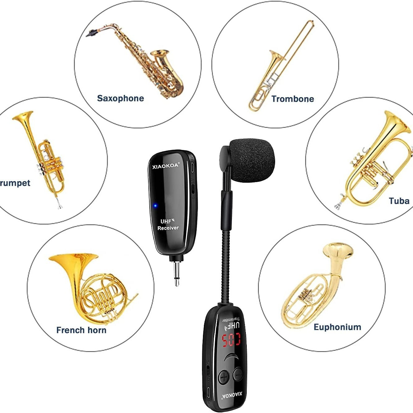 Wireless Microphone and Saxophone Transmitter Receiver for Trumpets Clarinets Cellos