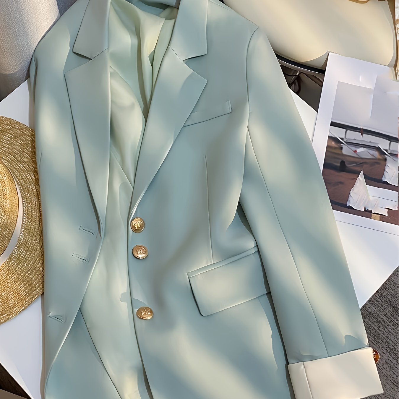 Chaqueta de traje de poliéster de color sólido de estilo coreano de alta gama para mujer en primavera