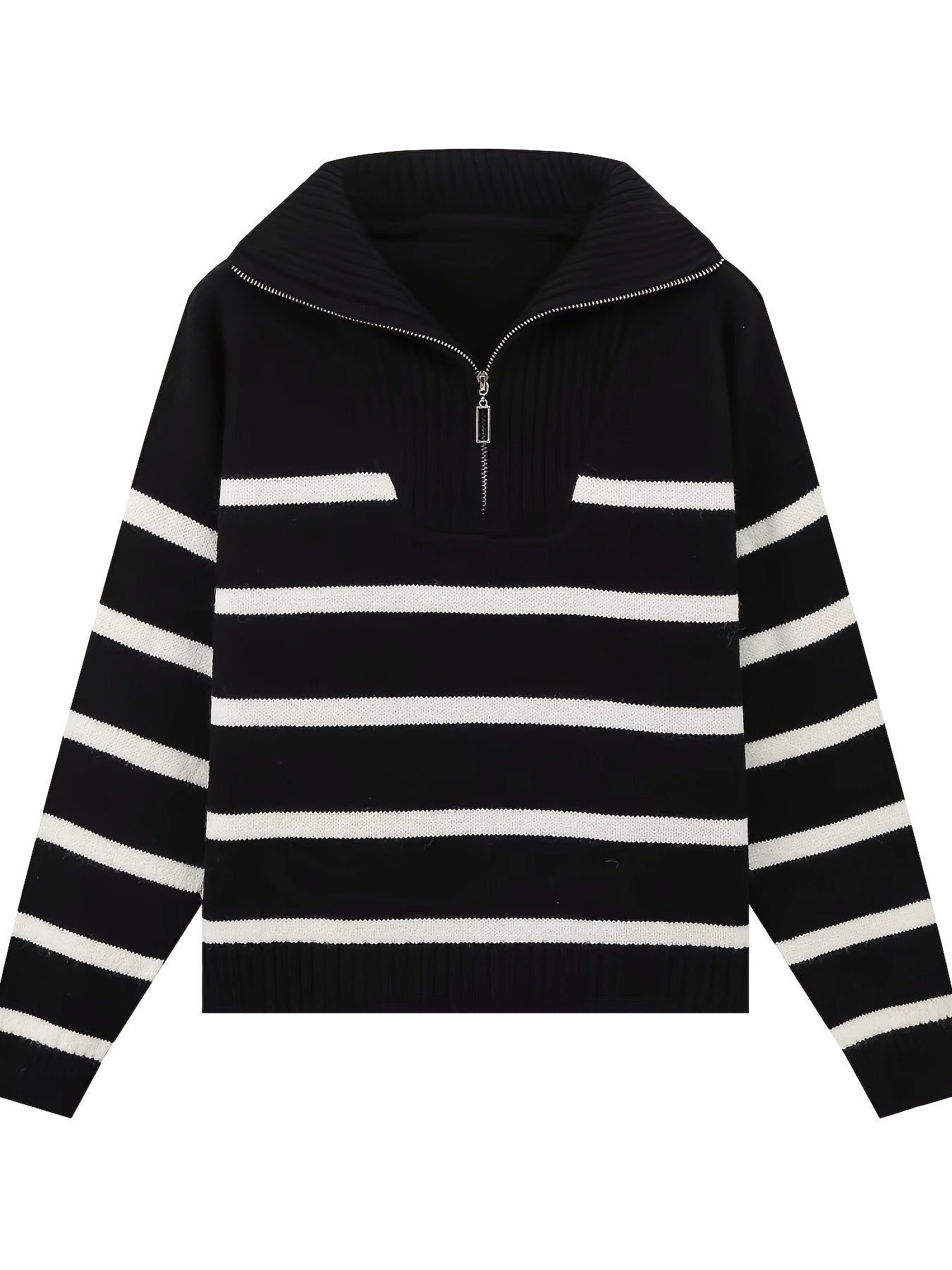 Striped Polyester Pullover with Lapel Collar for Casual Wear