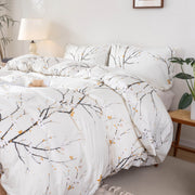 Flower Print Duvet Cover Set with Pillowcases Soft Bedding for Bedroom or Guest Room