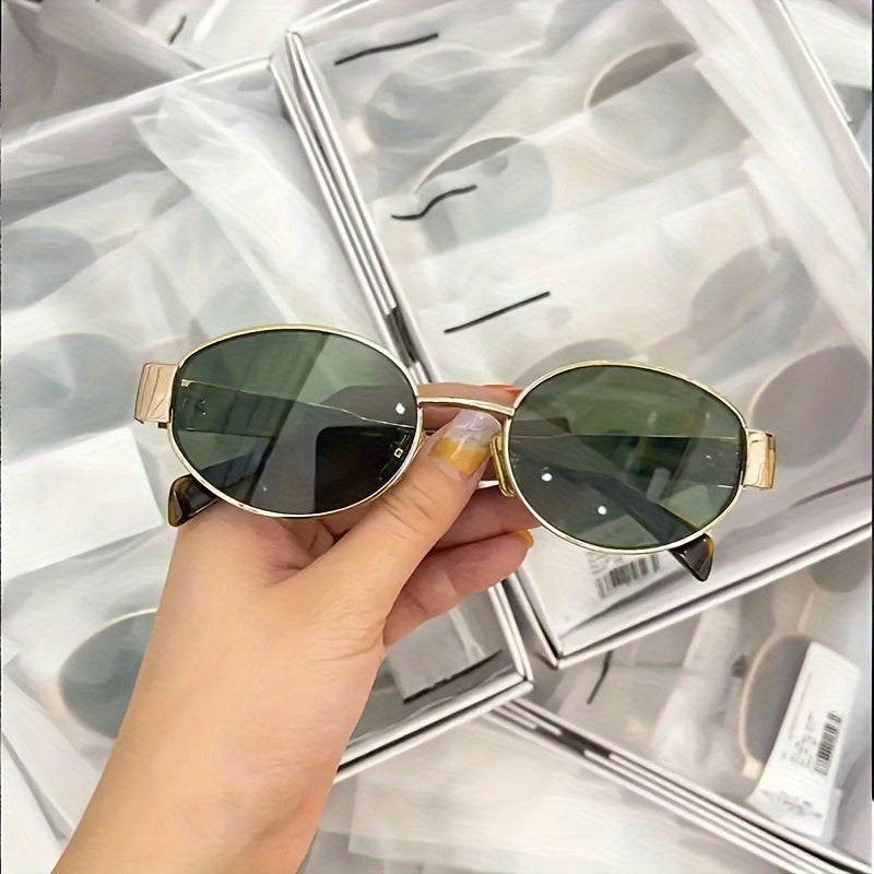 Vintage Metal Small Oval Frame Glasses Unisex Anti-Glare PC Lenses for Outdoor Activities