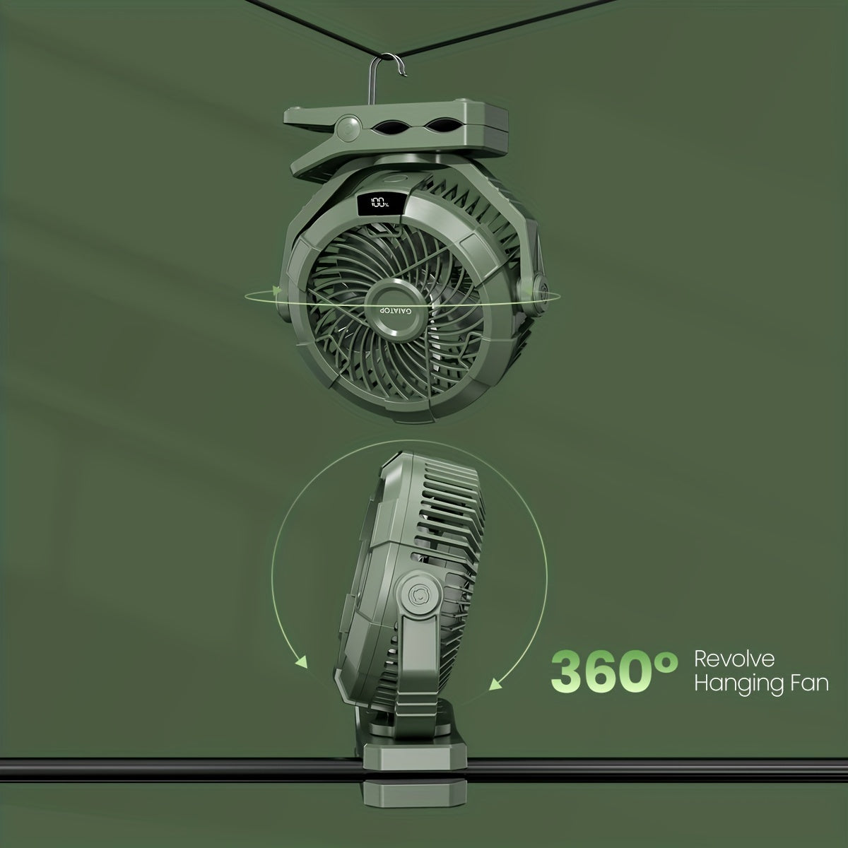 Compact Camping Fan with LED Lantern 4000mAh USB Rechargeable Quiet 360° Rotation