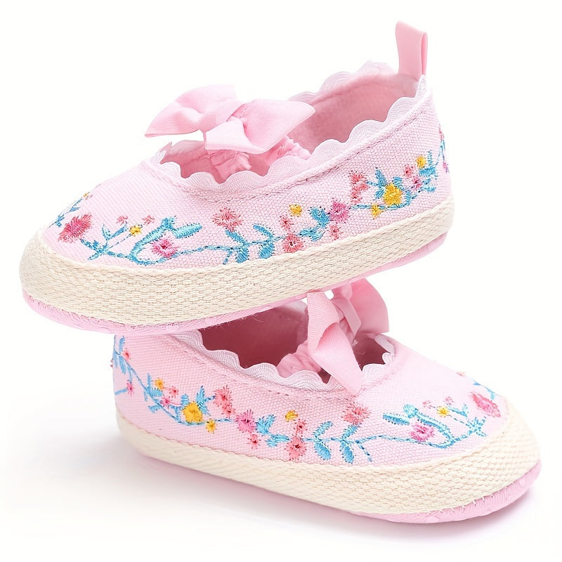 Kichkina qizlar uchun Bowknot Mary Jane poyabzal, engil, sirpanmaydigan mato, ichki va tashqi foydalanish uchun, bahor va kuz uchun