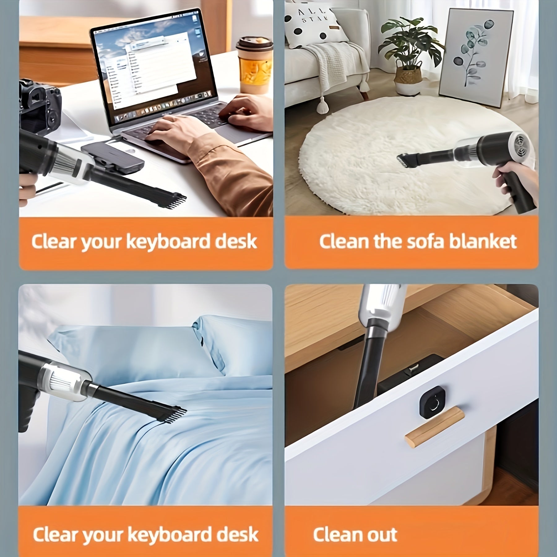 Cordless Portable Vacuum Cleaner Set with Twin Turbine, Rechargeable, Lightweight for Home and Car