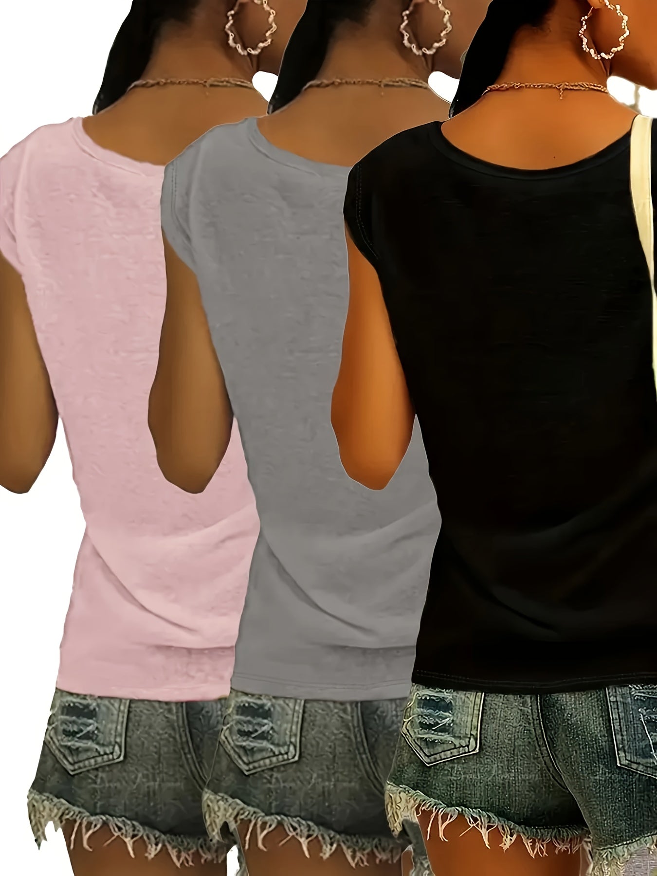 Plus Size Women's V-Neck T-Shirts Casual Short Sleeve Spring Summer