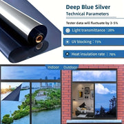 10 Mil Thick Silver Window Film Deep Blue UV Blocking Heat Insulation for Home Office