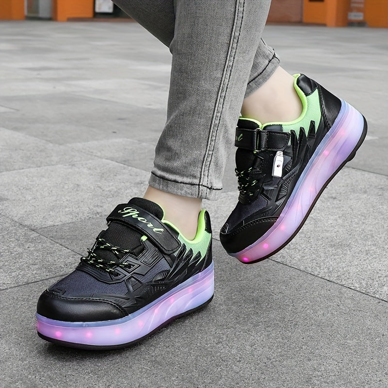 Girls Low Top LED Roller Shoes Lightweight Breathable All-Season Indoor Outdoor