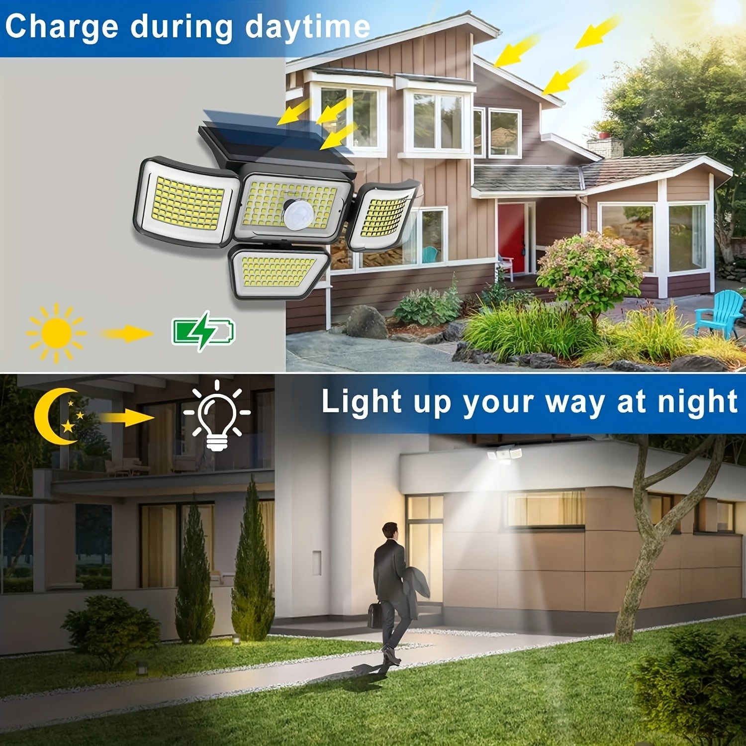 278 LED Solar Outdoor Light with 4 Adjustable Heads IP65 Waterproof Security Garden Lamp