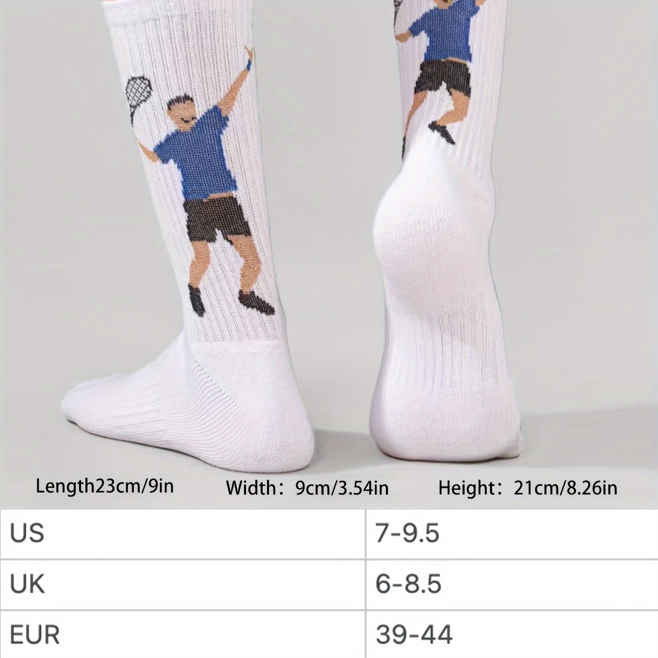 Men's Cotton Blend Sports Socks with Cartoon Print for Football Tennis Fitness Unisex All-Season