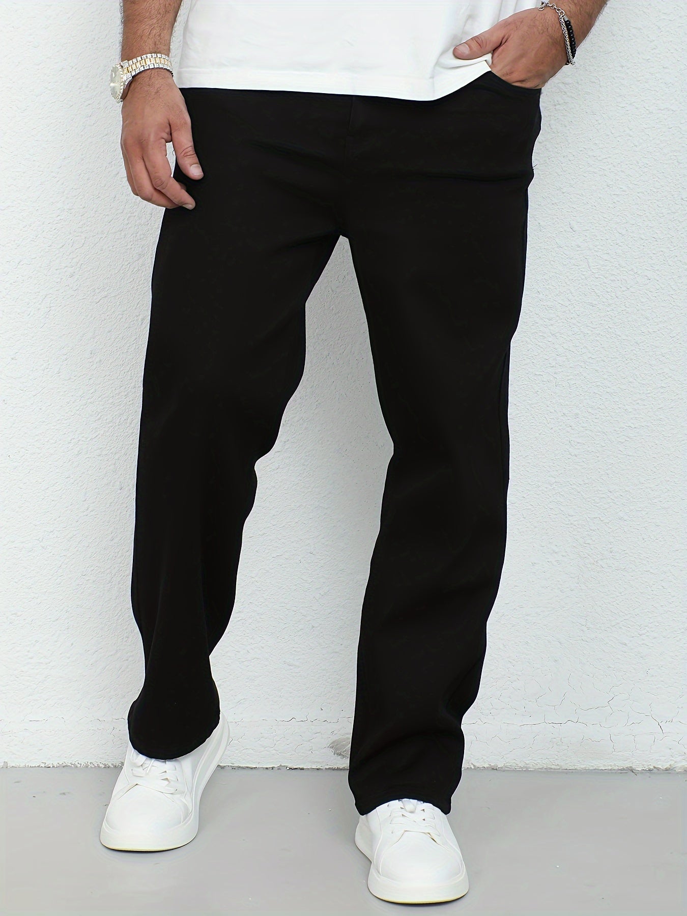 Plus Size Men's Stretchy Cotton Denim Jeans Straight Leg Spring Fall