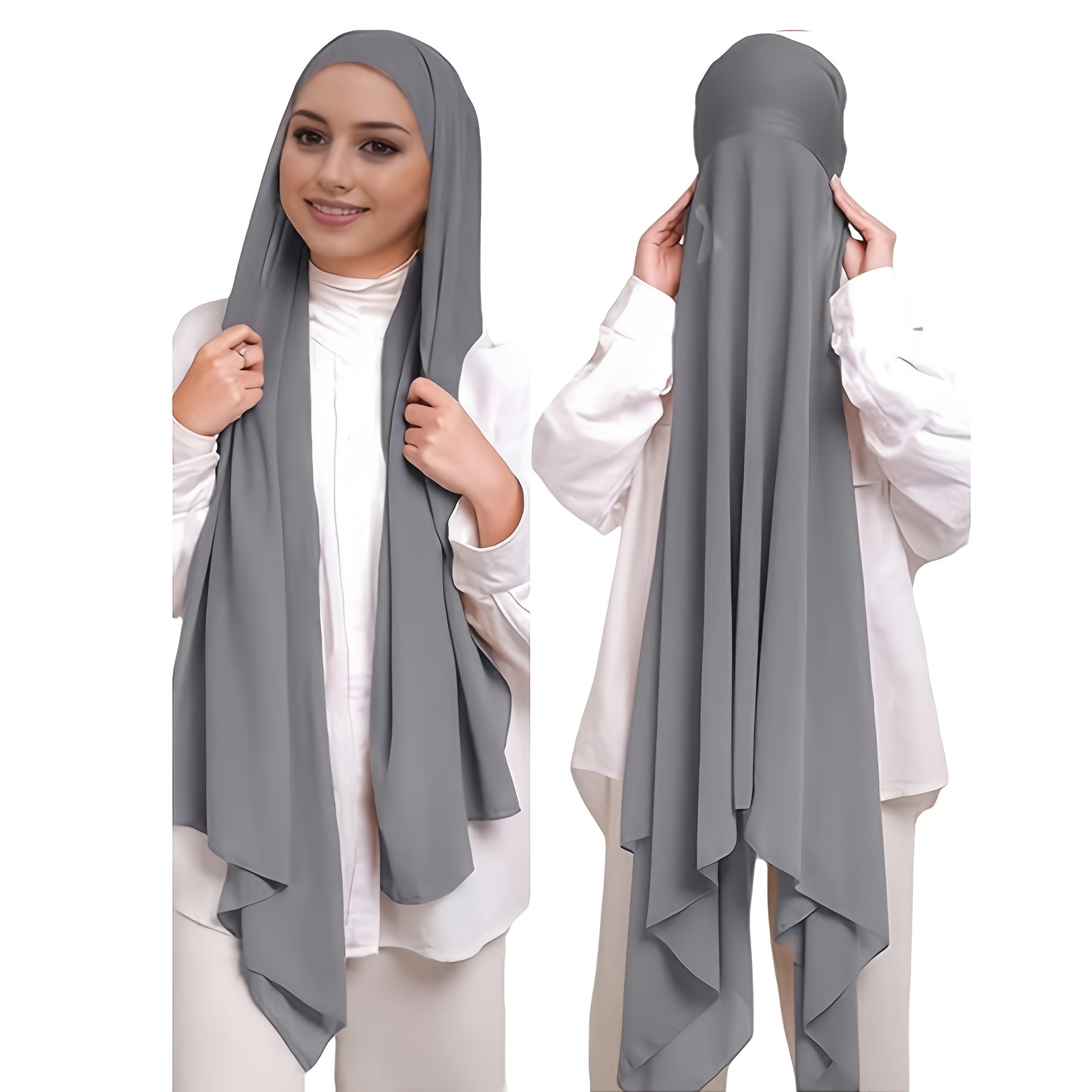 Set of 2 Muslim Instant Hijabs with Inner Cap and Chiffon Headscarf for Ramadan