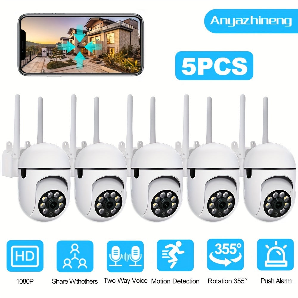 Wireless Security Camera System 5-Pack Full HD 1080P Night Vision Two-Way Audio Motion Detection Smartphone Compatible