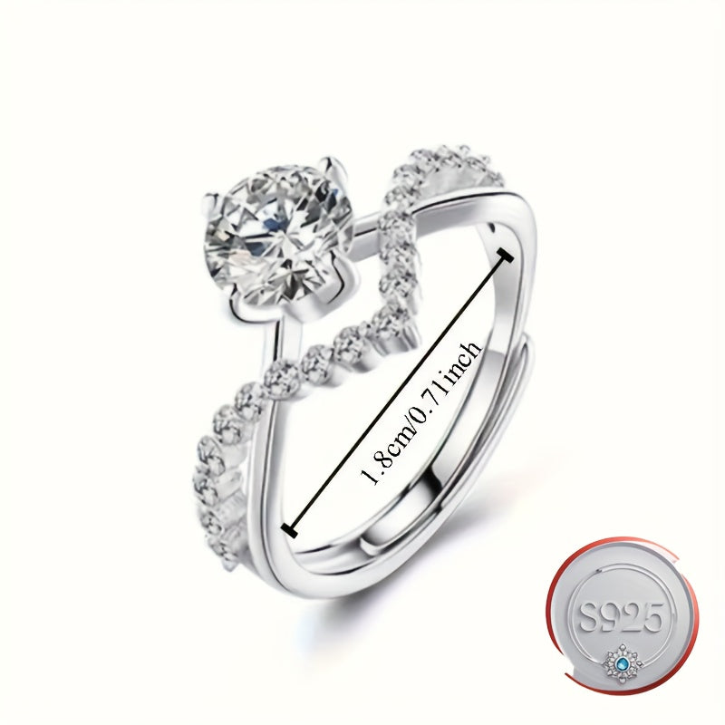 Sterling Silver Couple Rings with Cubic Zirconia Open Style for Men Women