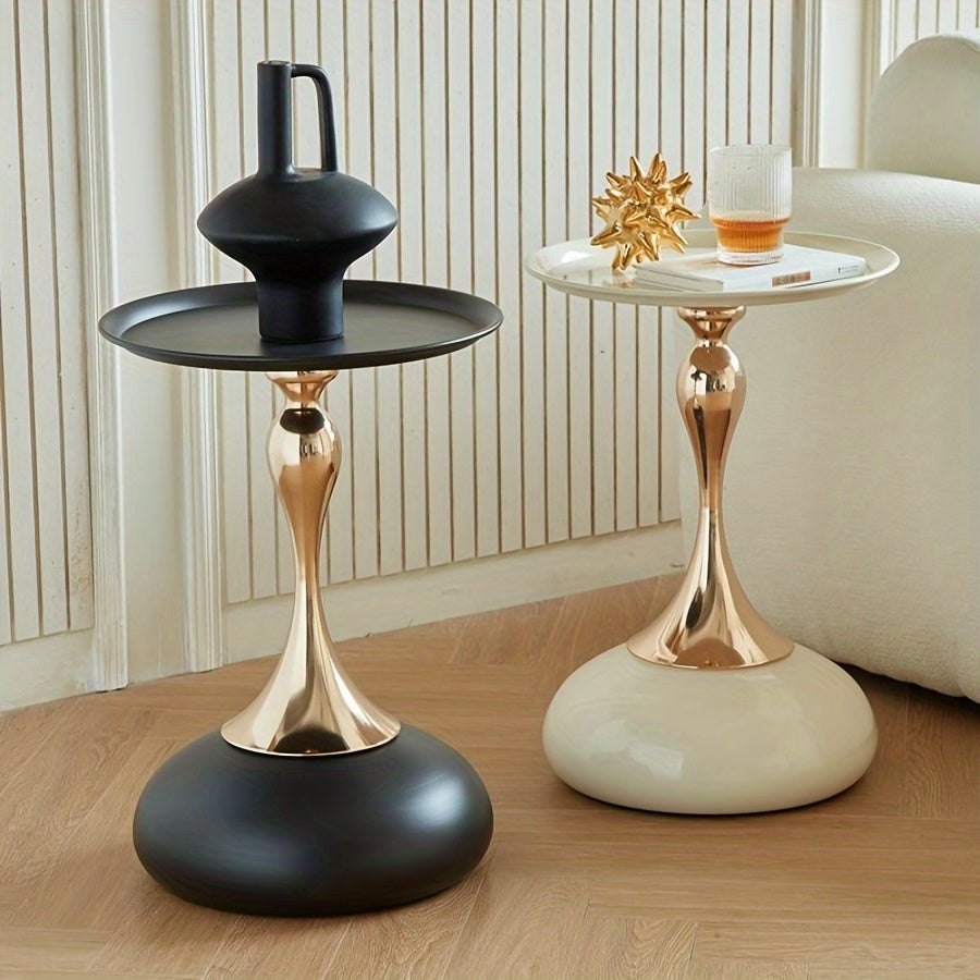 Glam Style Round Metal Side Table Unfinished Finish Portable Living Room End Table