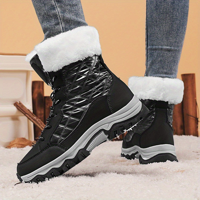 Women's Winter High-Top Boots with Fleece Lining Black and White