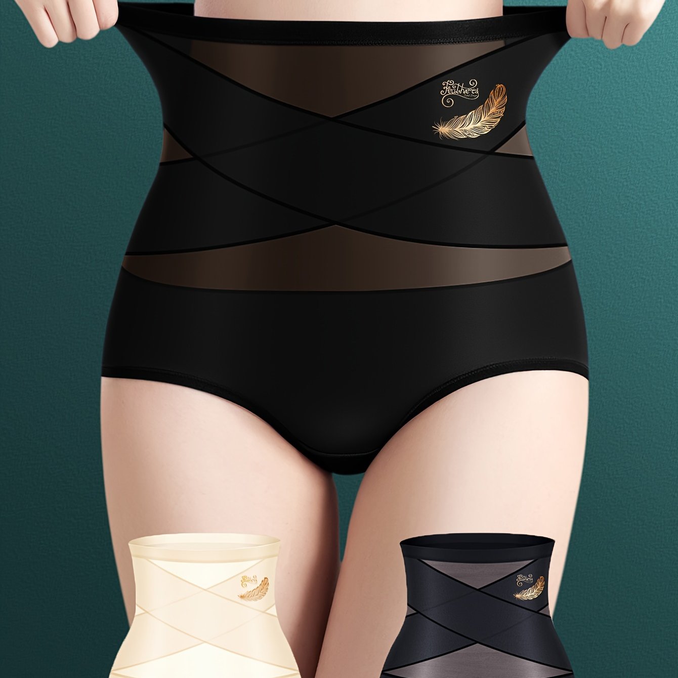 Women High Waist Tummy Control Shapewear Panties Solid Color Briefs Set