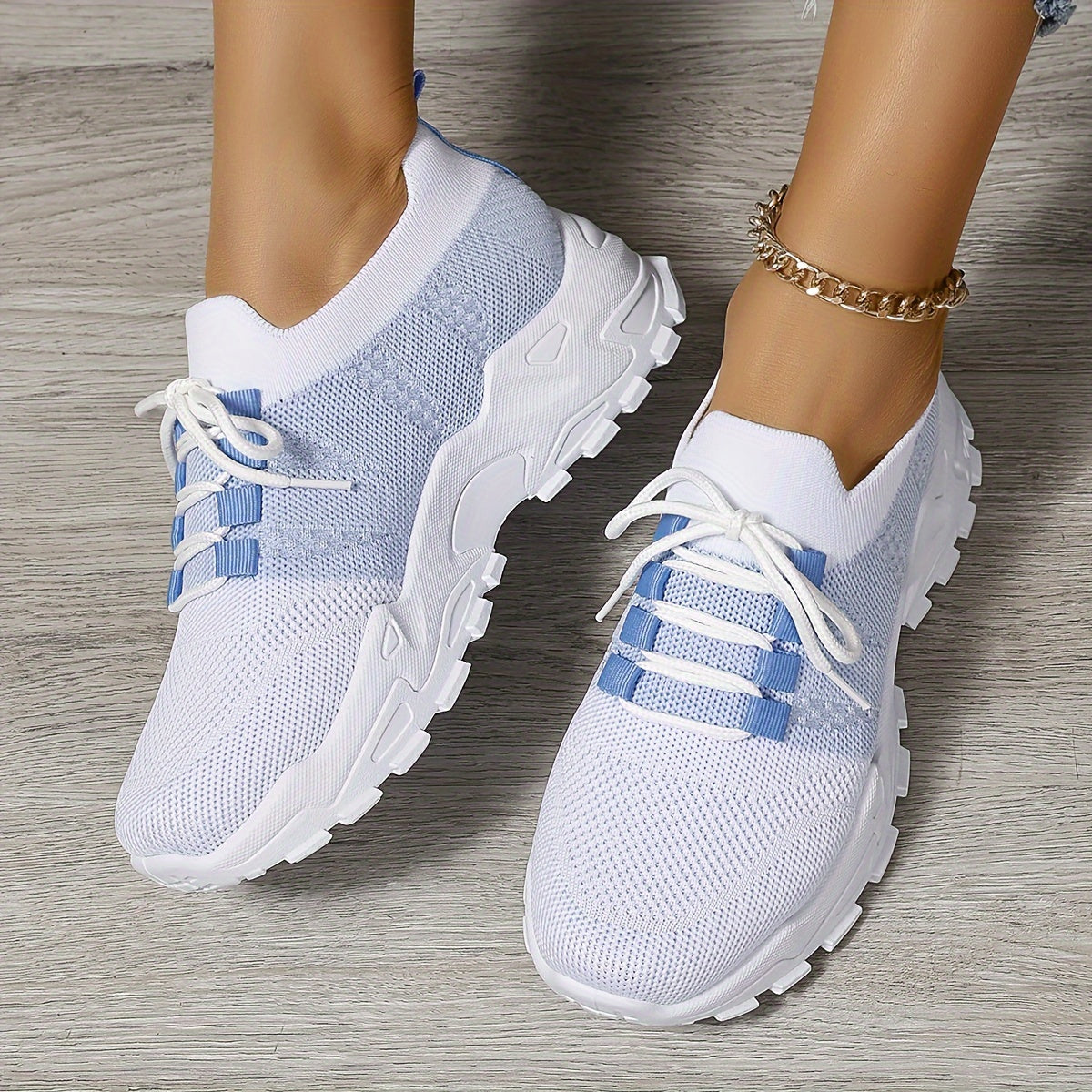 Ayollar uchun nafas oladigan knit platform sport poyafzallari, kundalik lenta bilan bog‘lanadigan tashqi poyafzallar