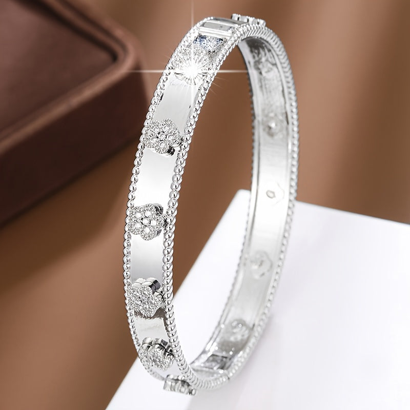 Gold Tone Floral Bangle Bracelet with Cubic Zirconia for Daily Wear and Festivals