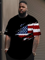 Men's Plus Size USA Print Short Sleeve T-Shirt Polyester Spandex Casual Sports