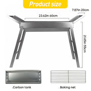 Stainless steeldan tayyorlangan portativ bukadigan barbekü grill, 23.62 dyuymli grill va ikki eshikli ziravorlar uchun idish. Qora saqlash sumkasi bilan ta'minlangan, ochiq havoda barbekü uchun 2-3 kishi uchun mos.