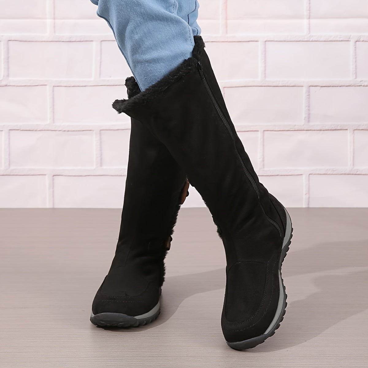 Women's Plush Lined Mid Calf Boots Thermal Snow Boots with Side Zipper