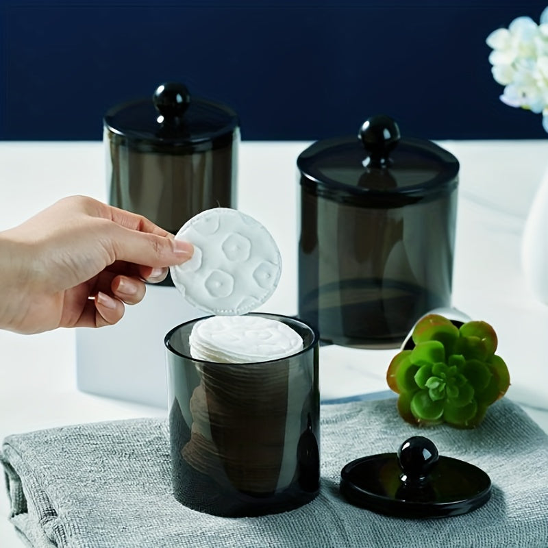 10 Oz Black Plastic Bathroom Storage Jar for Cotton Balls Swabs and Hair Ties