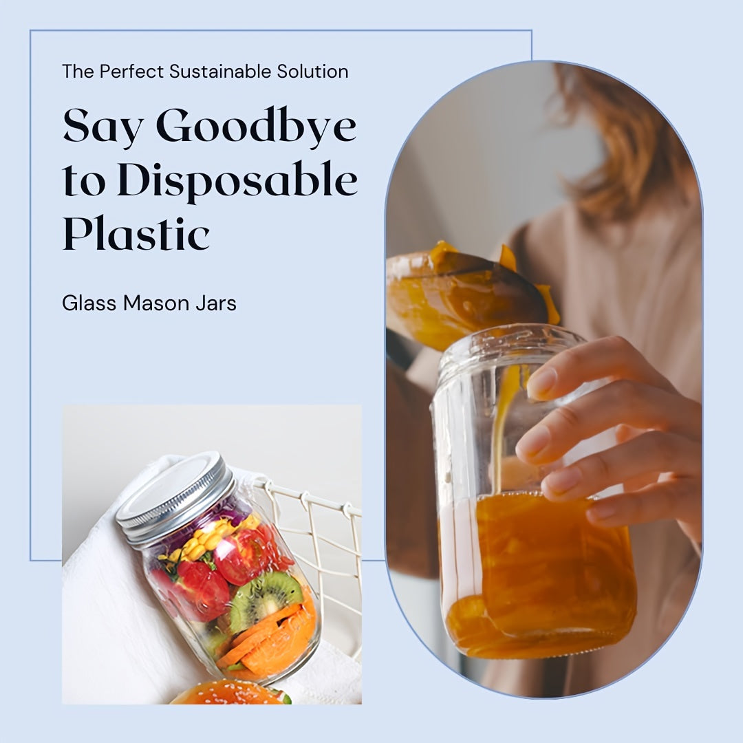Set of 1/4/8 Clear Glass Mason Jars with Regular Lids for Canning Fermenting and Food Storage
