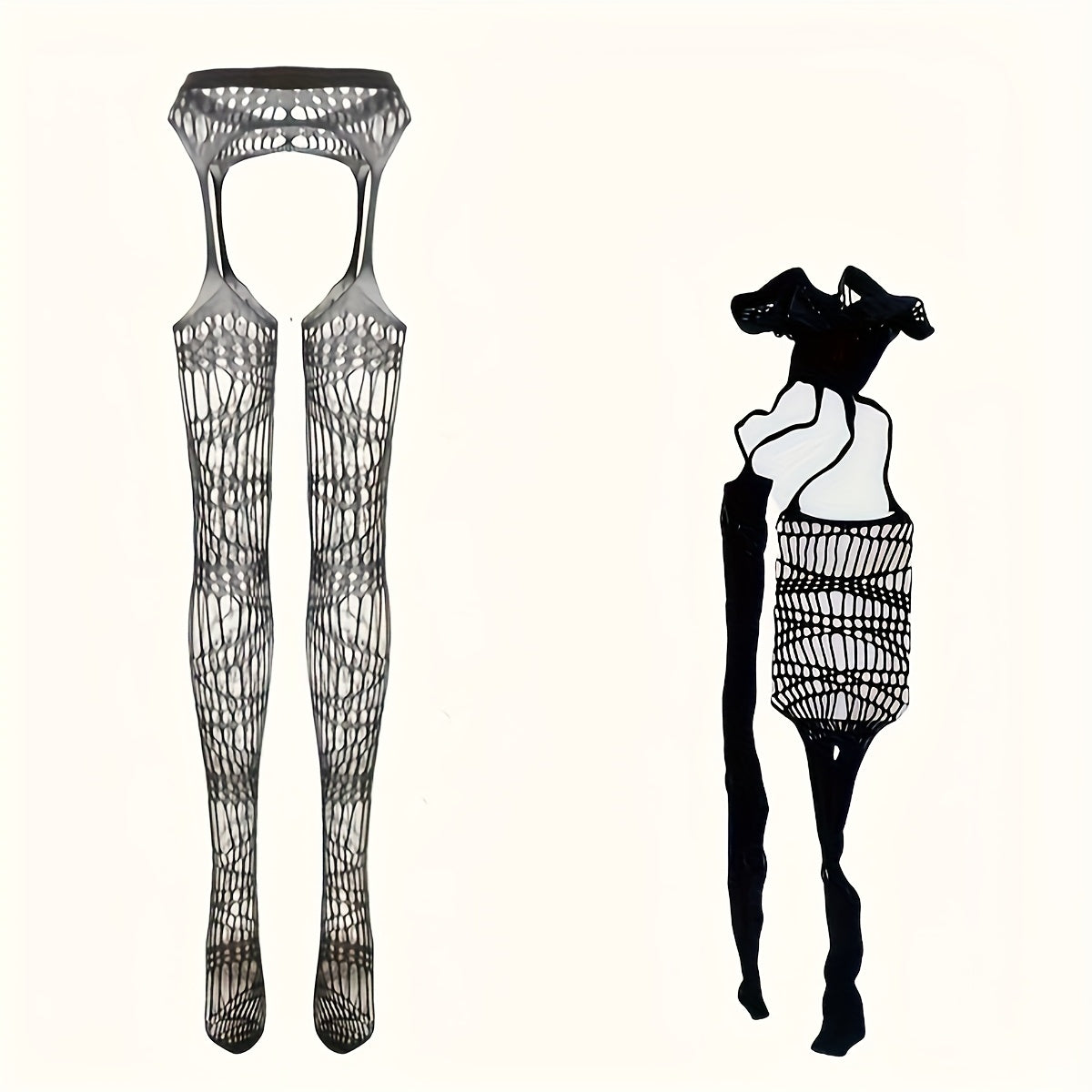 Women's Plus Size Fishnet Tights Black Lace-Up High-Waisted Stretchy Hosiery