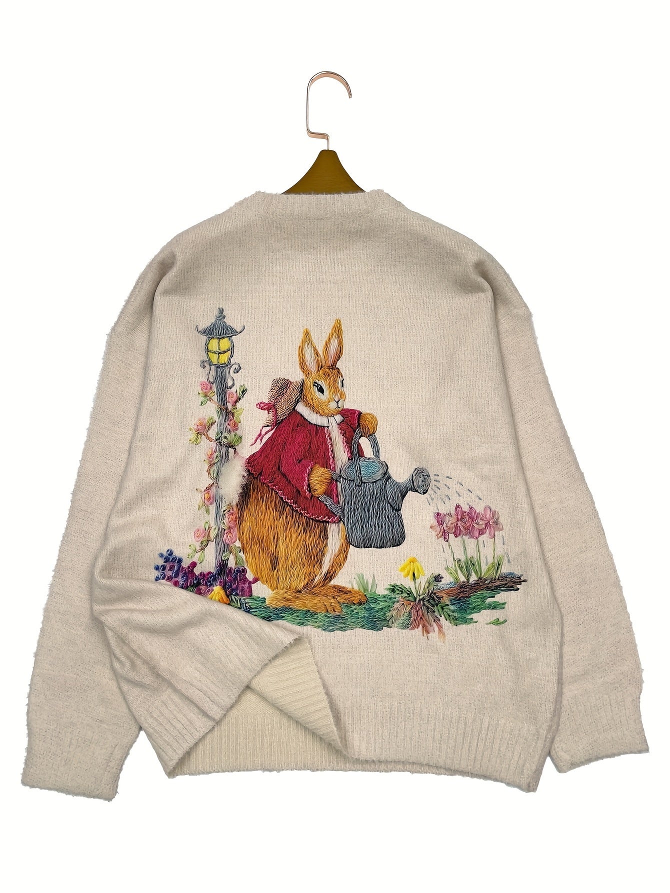 Suéter de invierno cálido para mujer talla plus con manga larga y estampado de conejito, jersey de punto