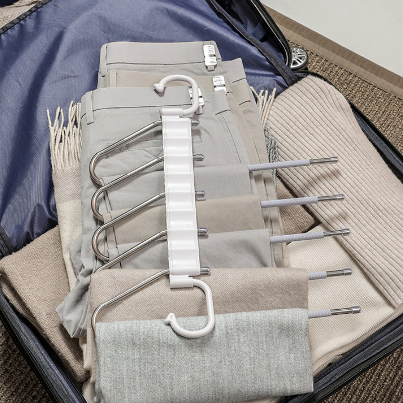 Stainless Steel Multi-Functional Trouser Hanger with Foldable Layers for Wardrobe Storage