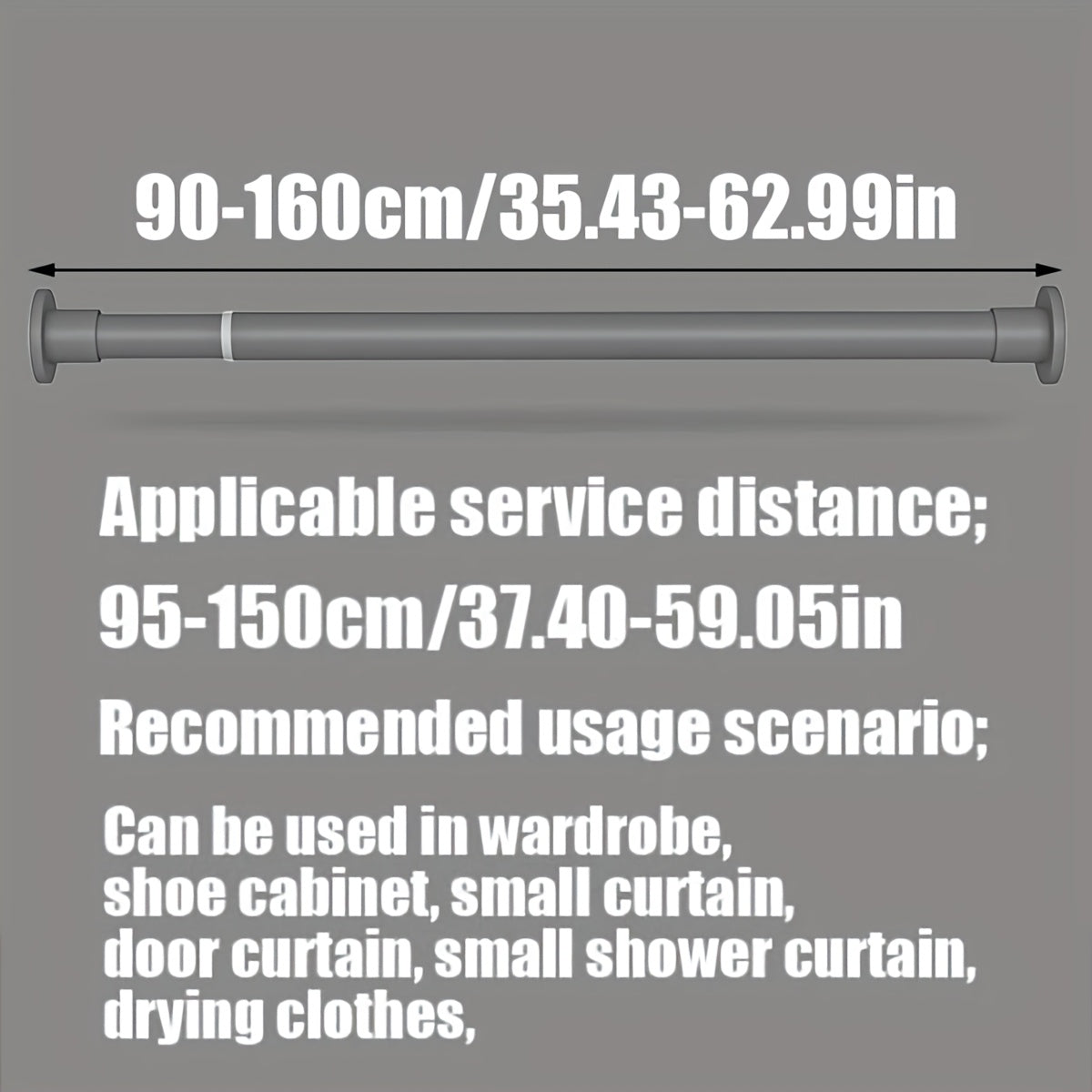 Moslashuvchan Rustproof Metal Curtain Rod Uzaytiradigan G'ichqichli Tension uchun Hammom, shkaf, deraza, eshik