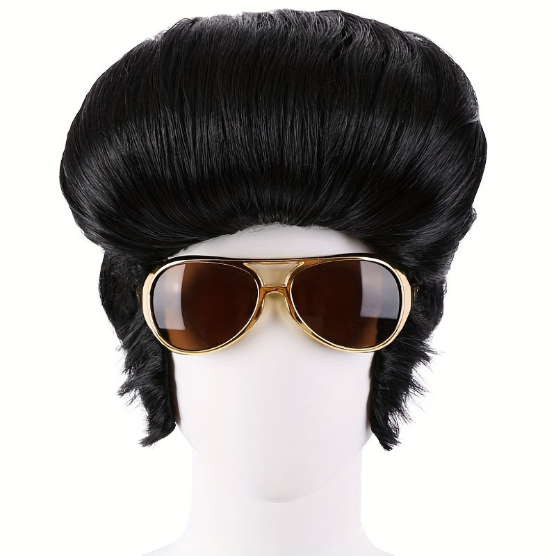 Set of 4 Nylon Coily Hair Wigs for Men with Glasses Mustache and Disco Necklace