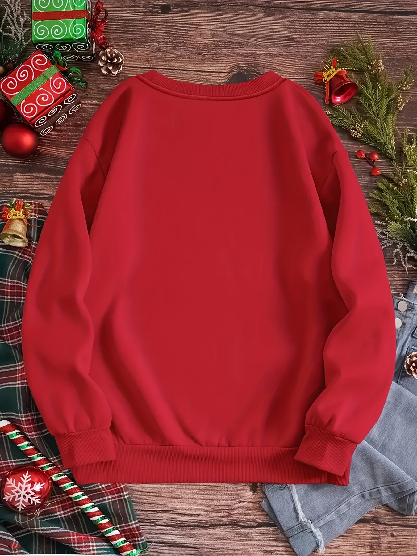 Ayollar uchun kattaroq o'lchamda qizil crewneck svitshot 180gsm polyester qishda pullover