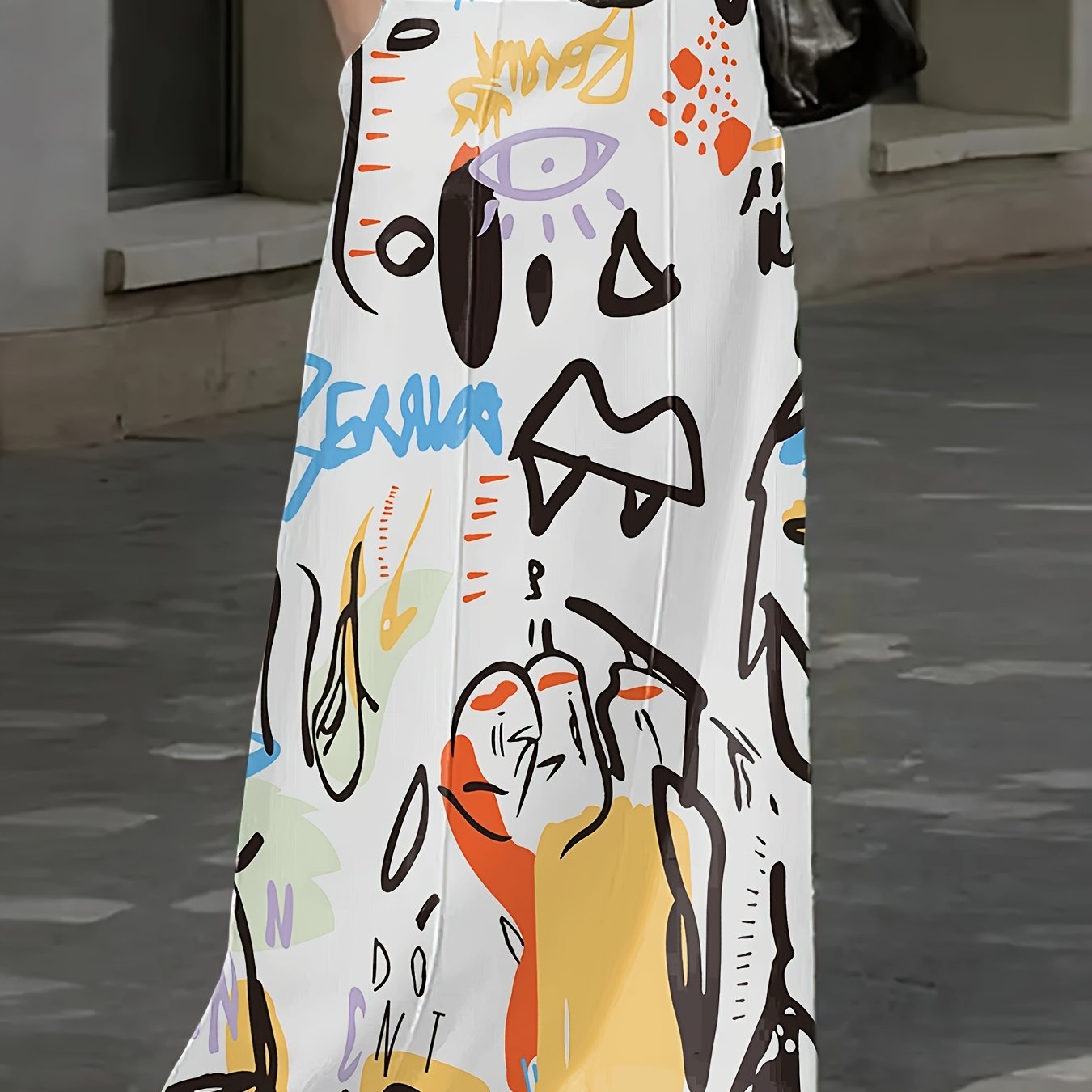 Plus Size Women's Geometric Print High Waist Skirt with Pockets