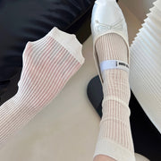Women's Breathable Hollow Out Mid Tube Socks 4 Pairs Knit Stripes
